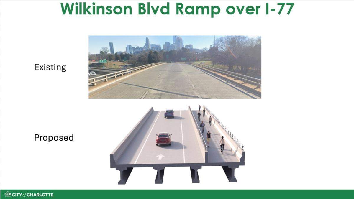 A proposed rendering of Wilkinson Boulevard upgrades as part of the I-77 South toll lane project. At least 17 bridges will be replaced as part of the project.