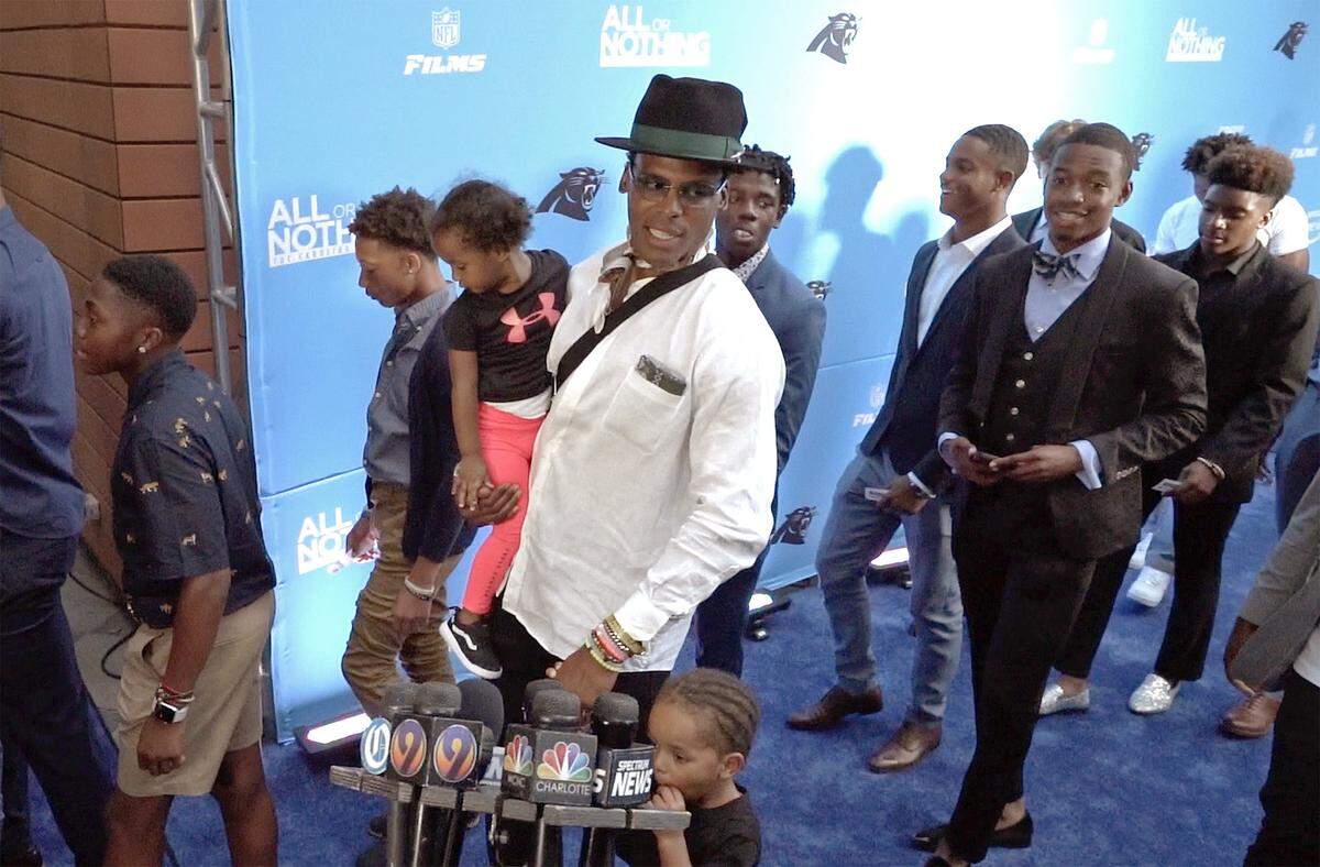 Carolina Panthers quarterback Cam Newton walks the blue carpet prior to the premiere of Amazon’s “All or Nothing,” a season with the Carolina Panthers. The premiere was held at the Knight Theater in Charlotte, NC on Thursday, July 18, 2019.