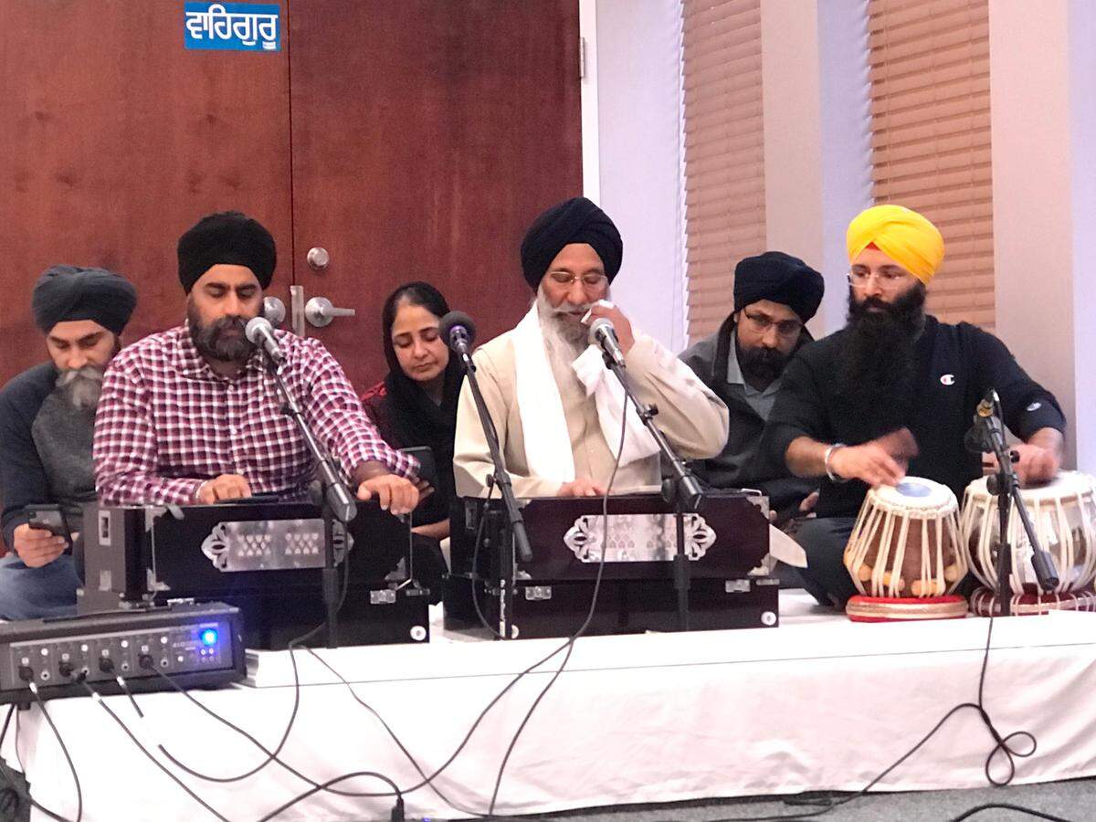 A Sikh Kirtan involves singing holy hymns from the Guru Granth Sahib. This group led the service held at the Gurdwara Sahib Khalsa Darbar, a house of worship and community center for the Charlotte Sikh community. The building has been the subject of repeated acts of vandalism Taken Jan. 22, 2023.
