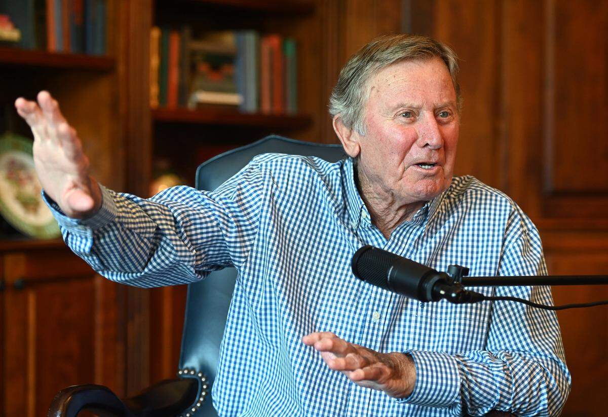 Former Duke, Florida and South Carolina head football coach Steve Spurrier responds to a question on Monday, September 4, 2023. Spurrier played in the NFL for 10 seasons before moving into coaching. He won the Heisman Trophy in 1966 as quarterback of the Florida Gators at the University of Florida.