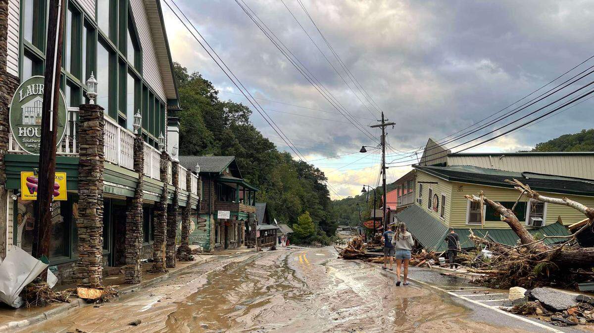 Damage shown to downtown Chimney Rock after Hurricane Helene.