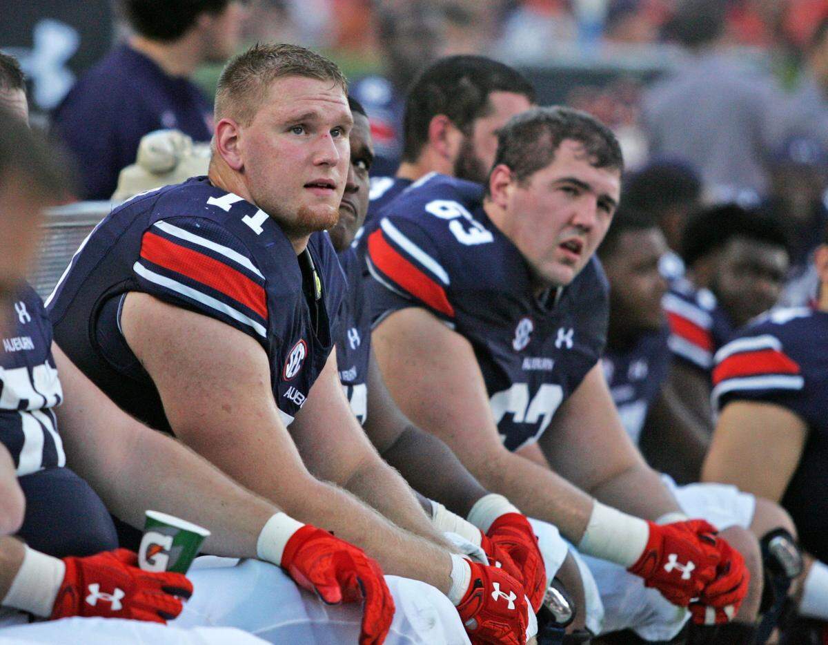 Auburn's Braden Smith (71) started at right guard the past three seasons for the Eagles. He has good size and strength, and could help a Panthers' offensive line that lost All-Pro guard Andrew Norwell in free agency.