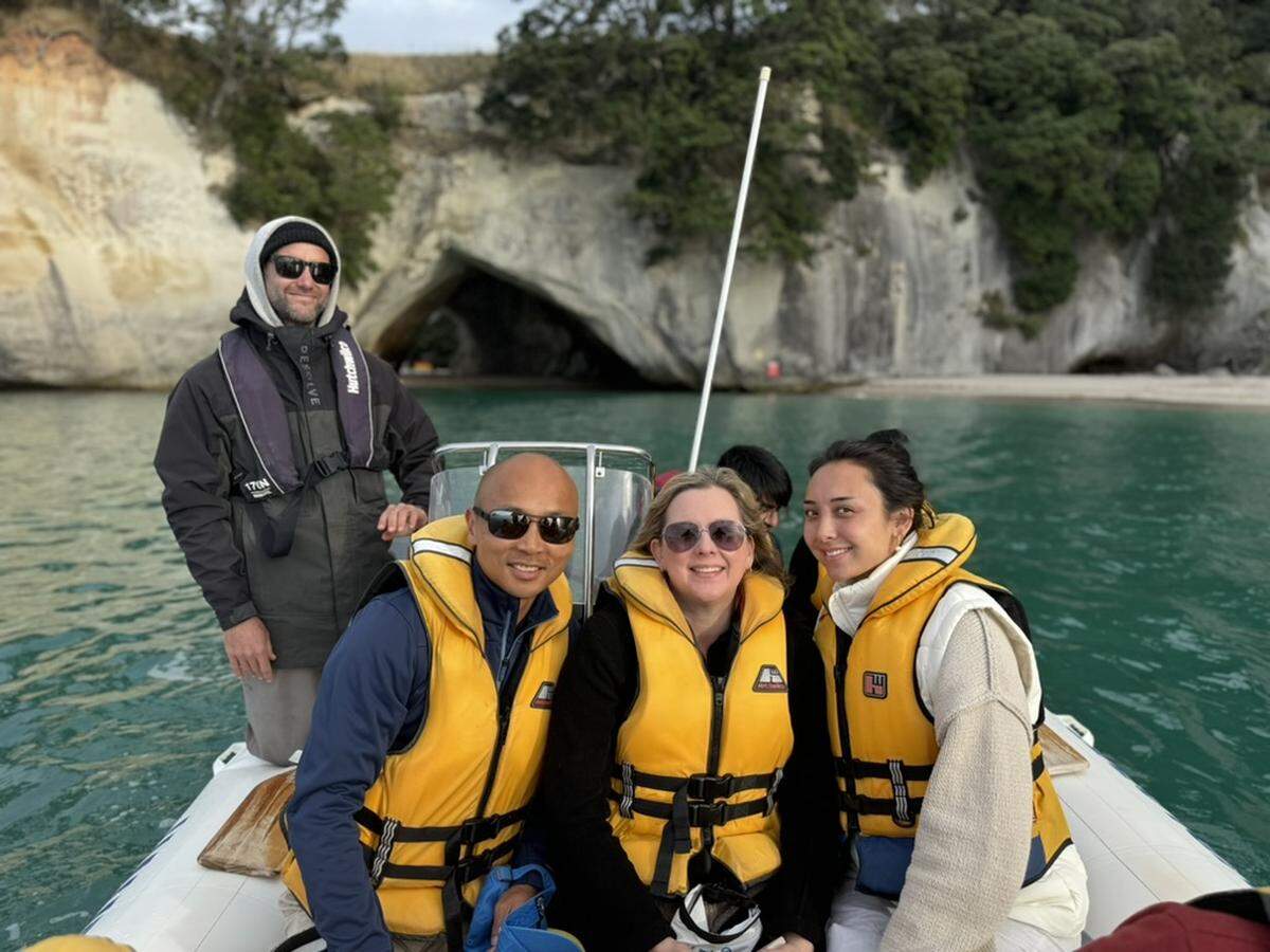 Théoden Janes and his family at Cathedral Cove, on the Coromandel Peninsula of New Zealand’s North Island.