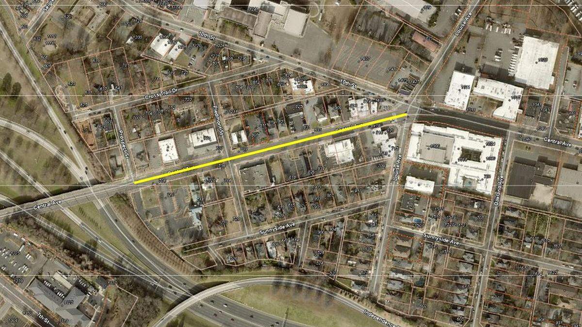 A map shows where Central Avenue will be reduced to one lane in each direction from Nov. 27, 2023 - Feb. 29, 2024.