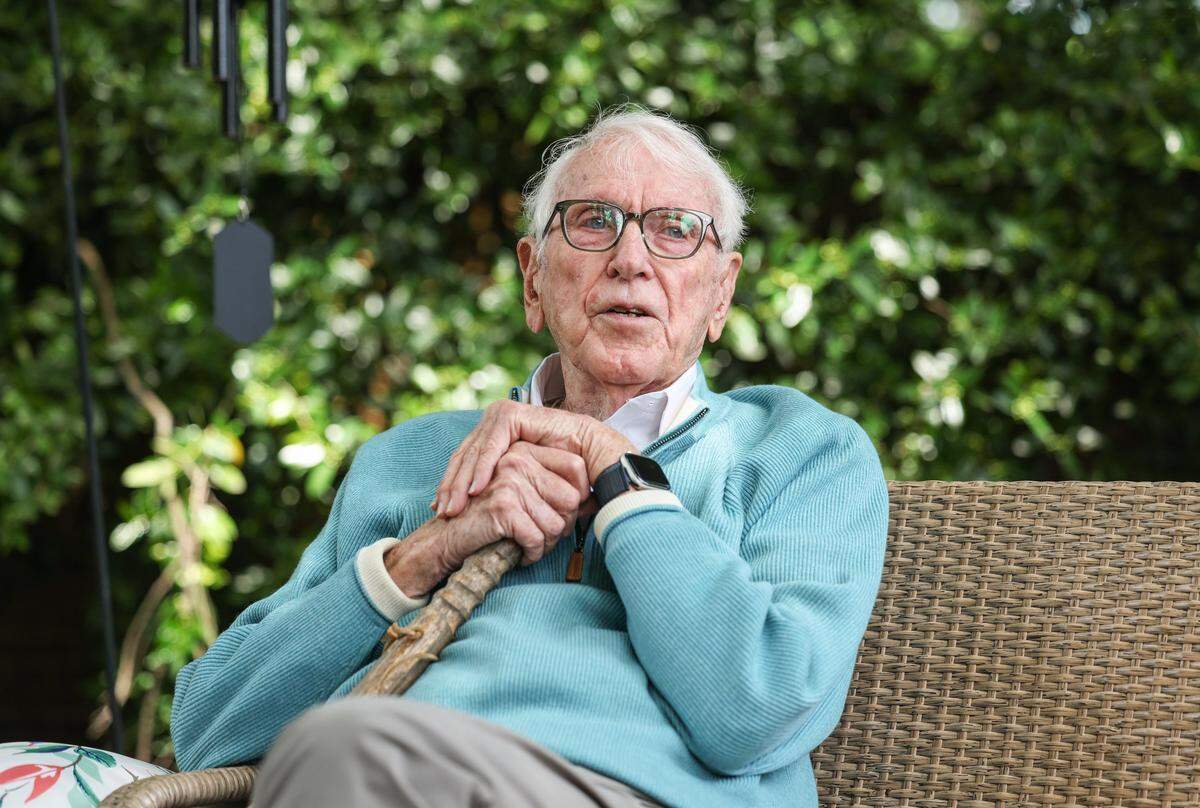 Leighton Ford, the 94-year-old evangelist and brother-in-law of Billy Graham, sits in a specially-designed area in his bakyard he name “Jeanie's Place”, named for his late wife of 71 years, Jeanie Ford, on Tuesday, May 12, 2026.