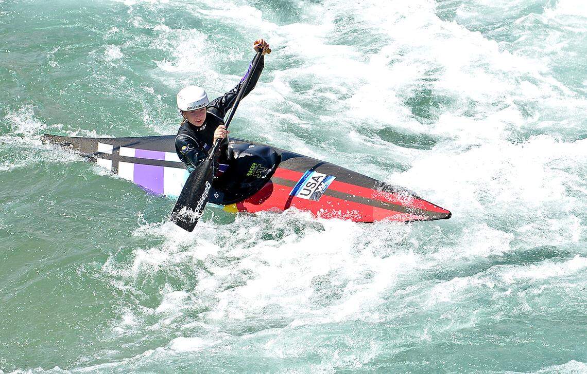 “Taking a step back to look at it made me realize how grateful I was for all the experiences,” says Evy Leibfarth, shown practicing last week at the U.S. National Whitewater Center.