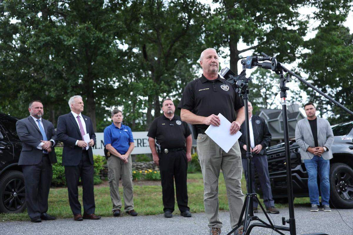 Catawba County Sheriff Don Brown adresses members of the media on the early Sunday shooting that leaving 1 dead and 11 wounded near Hickory, NC., Sunday, June 1, 2025