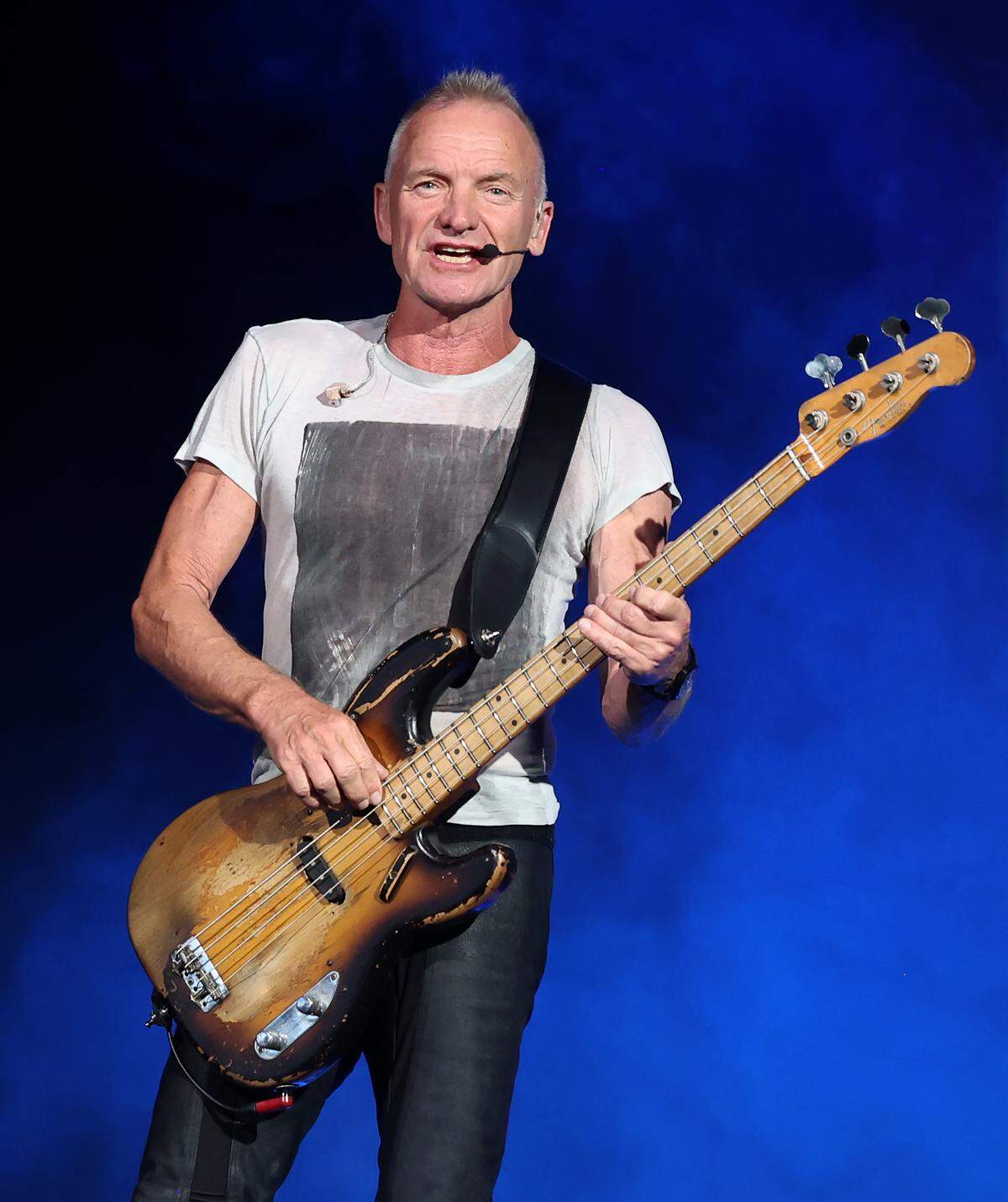 Sting performs during his “Sting 3.0” tour at Truliant Amphitheater in Charlotte on Monday night.