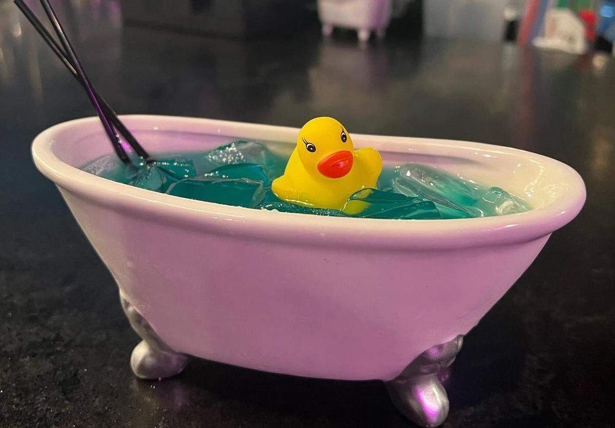 Frida’s Mexican Cantina’s “Bubble Bath” cocktail, served with a refreshing blend of rum, pineapple juice and a rubber duck.