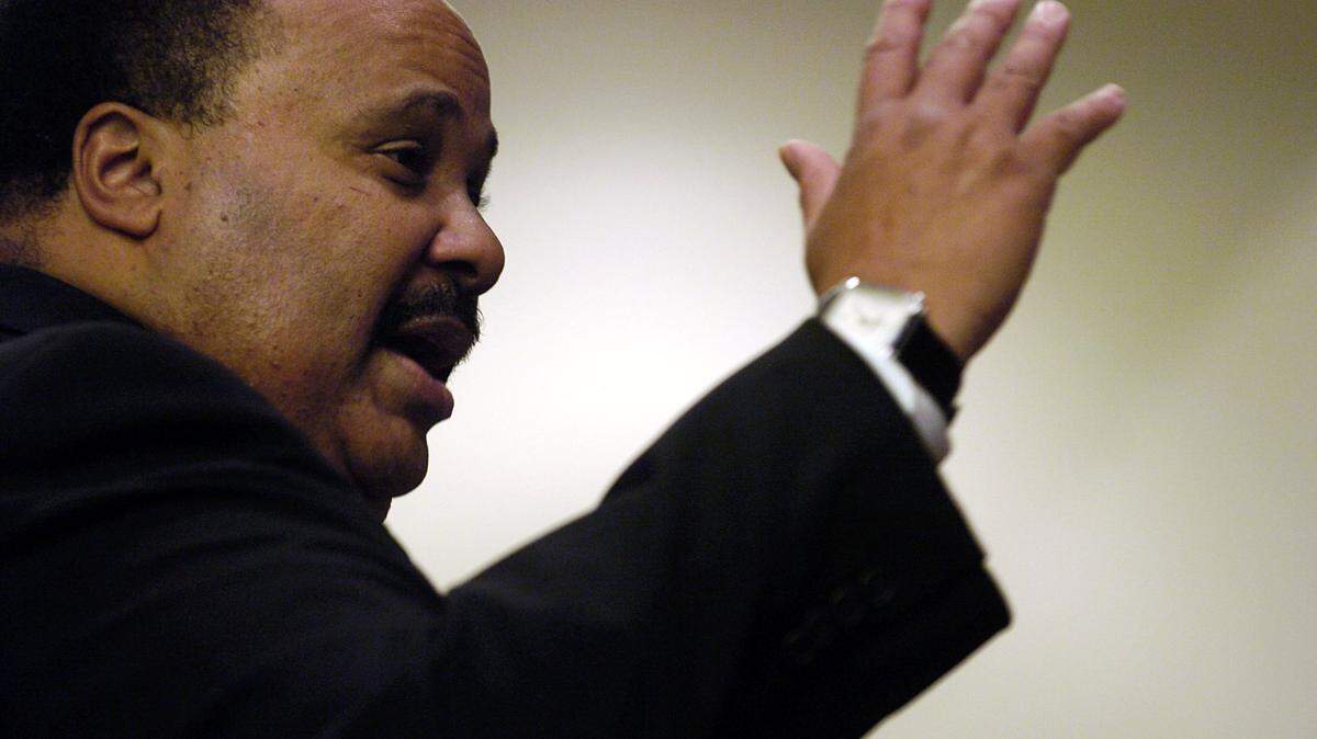In an address to the YMCA of Greater Charlotte, Martin Luther King III spoke about the need for the Black community to pass leadership to a younger generation. King addresses a group at the Bradenton, Florida City council chambers in file photo.