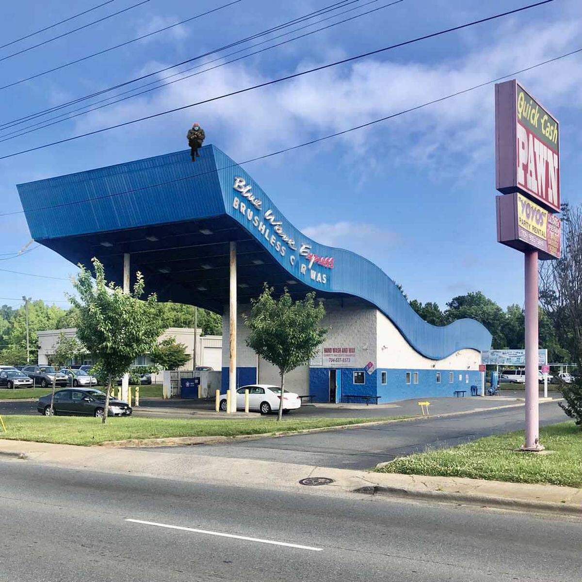 Bernie memed by Charlotte is Creative at the Blue Wave Express car wash.
