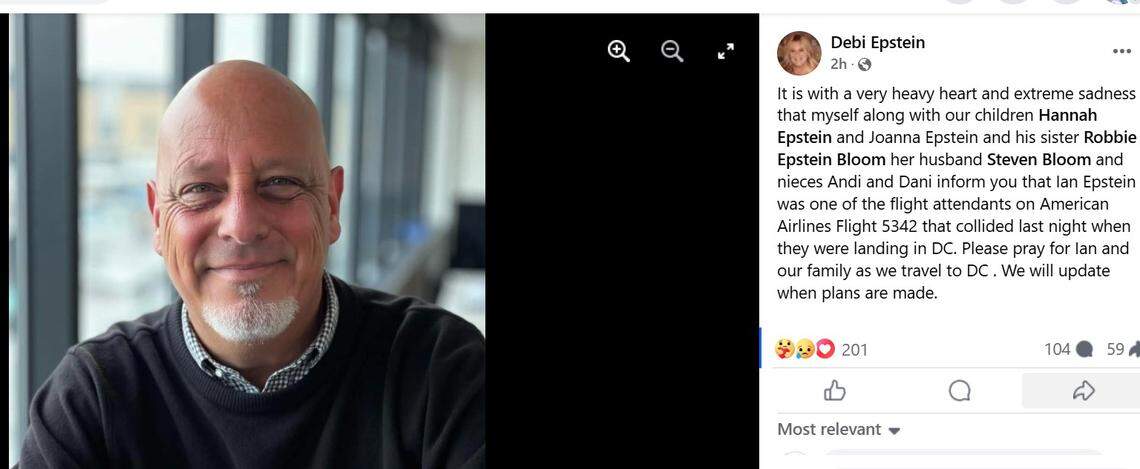 A Facebook screen grab with a heartbreaking message about one of the victims of a deadly crash over DC, Ian Epstein of Charlotte.