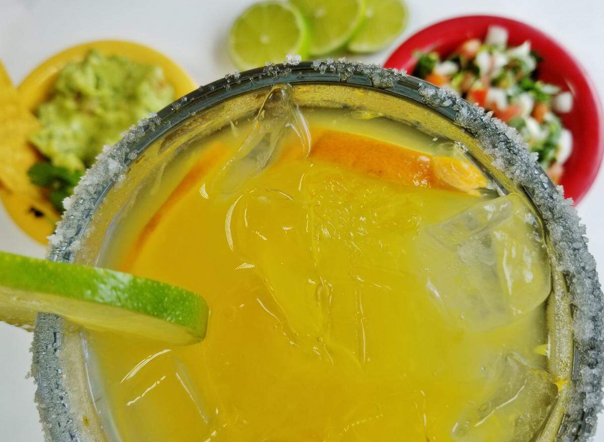 Three Amigos uses 100% agave tequila, triple sec and fresh squeezed lime juice for its margarita mix mix. You can also level up your cocktail with Grand Marnier and high end tequilas.