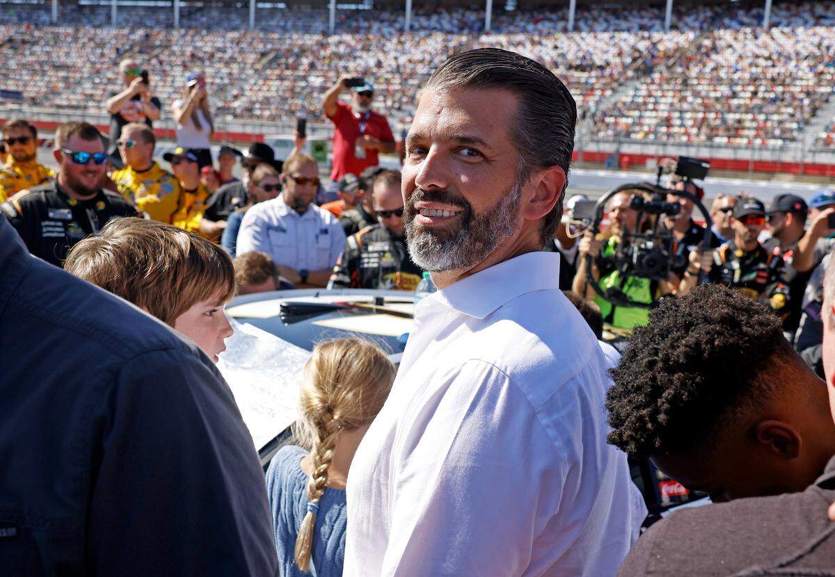 Donald Trump Jr., was among the fans and personalities along pit road at Charlotte Motor Speedway prior to the running of the Bank of America Roval 400 on Sunday, October 13, 2024 in Concord, NC.