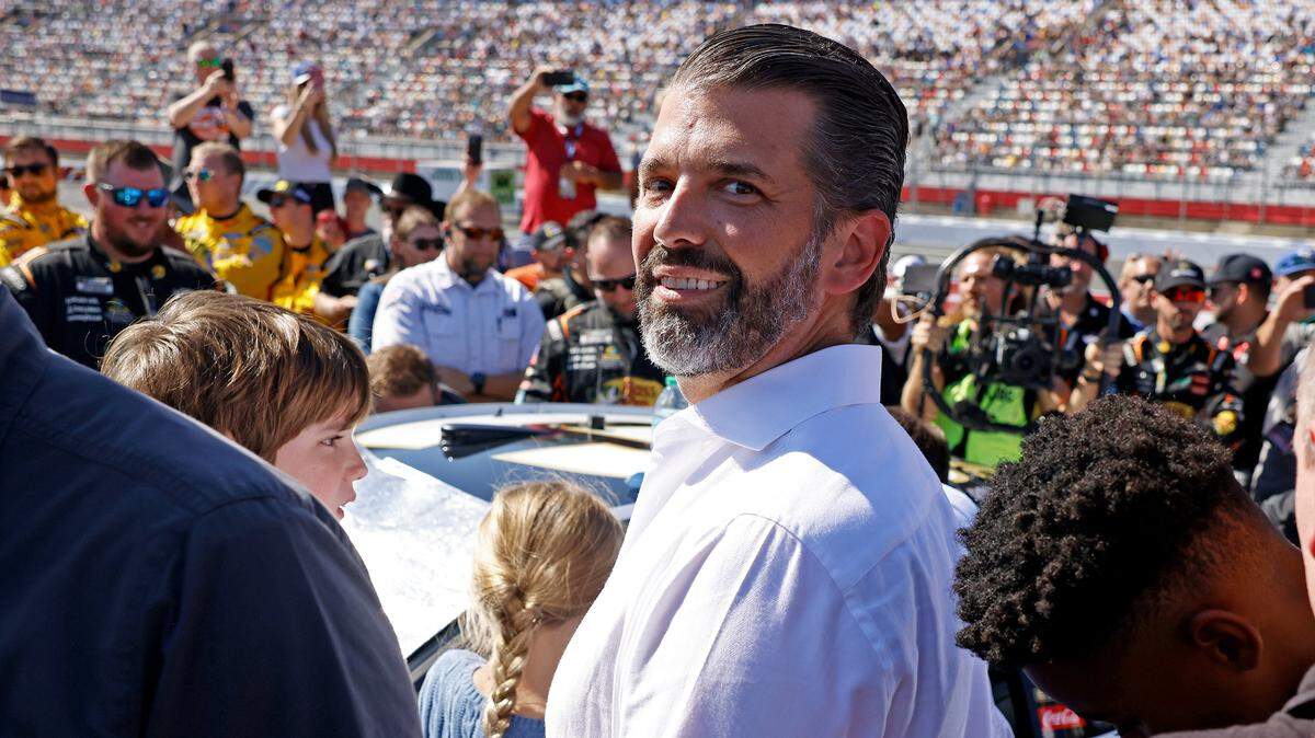 Donald Trump Jr., was among the fans and personalities along pit road at Charlotte Motor Speedway prior to the running of the Bank of America Roval 400 on Sunday, October 13, 2024 in Concord, NC.