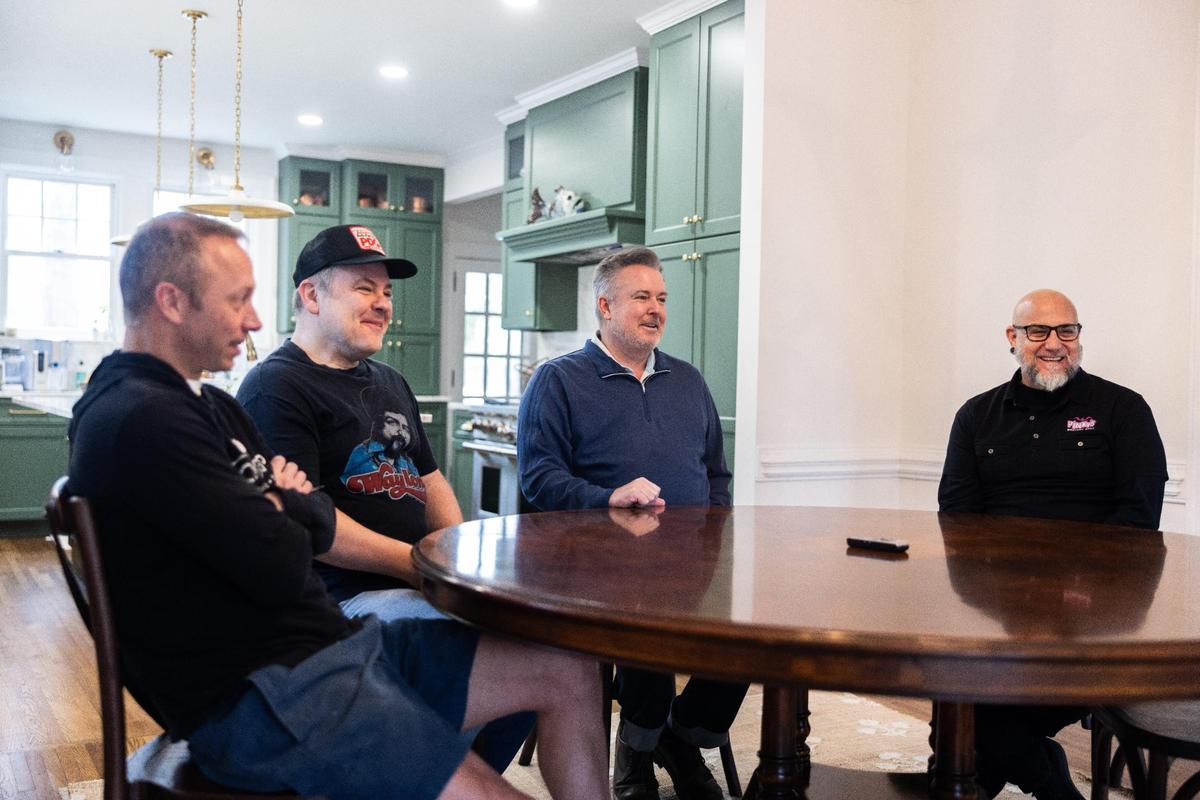 Trey Wilson, Brian Wilson, Dolphus Ramseur and Andy Cauble enjoy their mini-reunion at Trey Wilson’s home near downtown Concord.