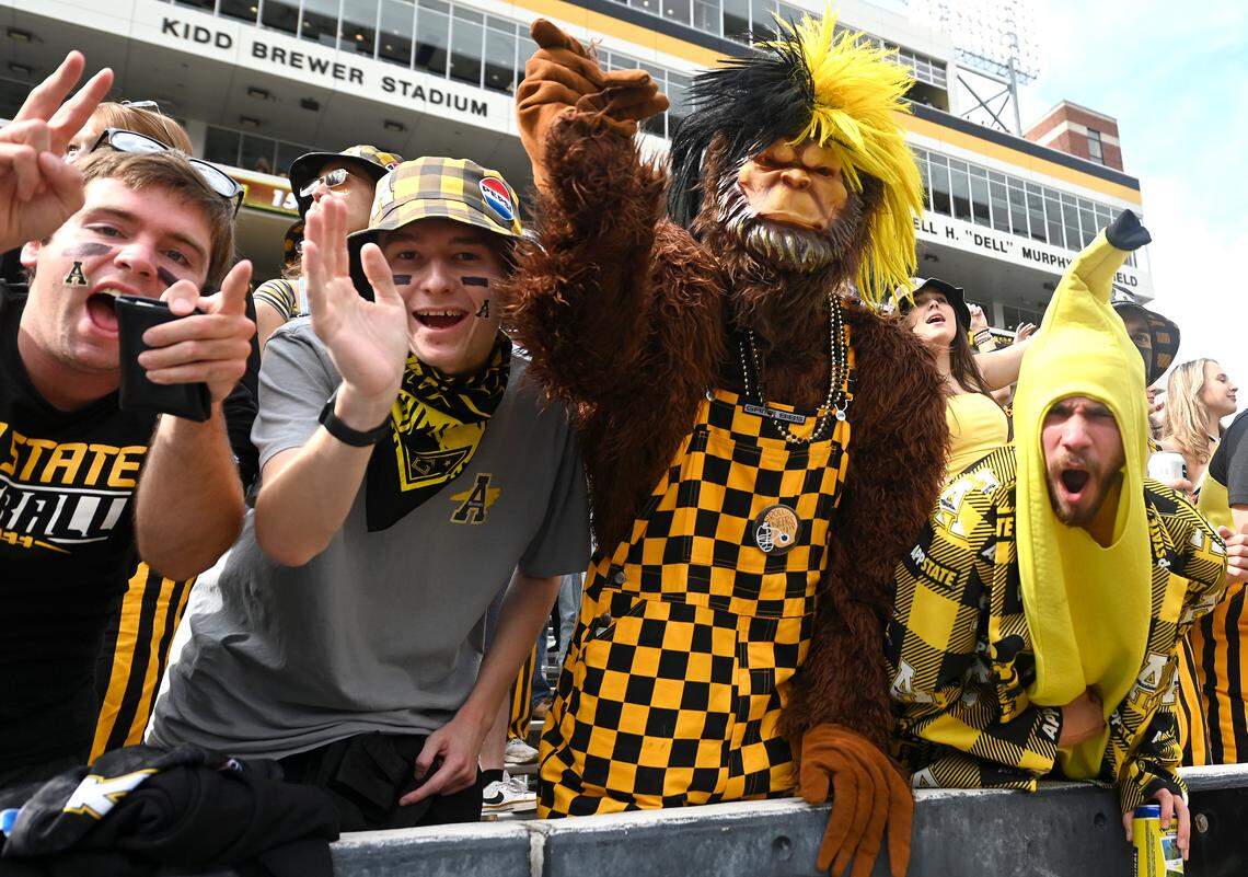 Appalachian State Mountaineers fans are ready for action against Georgia State at Kidd Brewer Stadium in Boone, NC on Saturday, October 26, 2024. The game was Appalachian State’s first home game since Hurricane Helene struck the area.