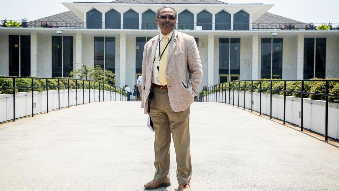 N.C. Rep. Kelly M. Alexander Jr., stands outside the North Carolina Legislative Building, on Wednesday, July 21, 2021, in Raleigh, N.C.