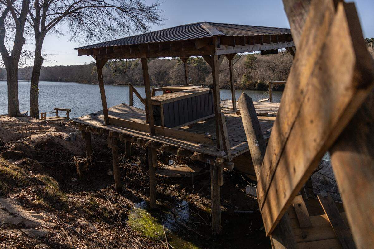Another look at the damaged dock behind Macie Lambert’s Lake Drive home, which her family plans to leave behind.