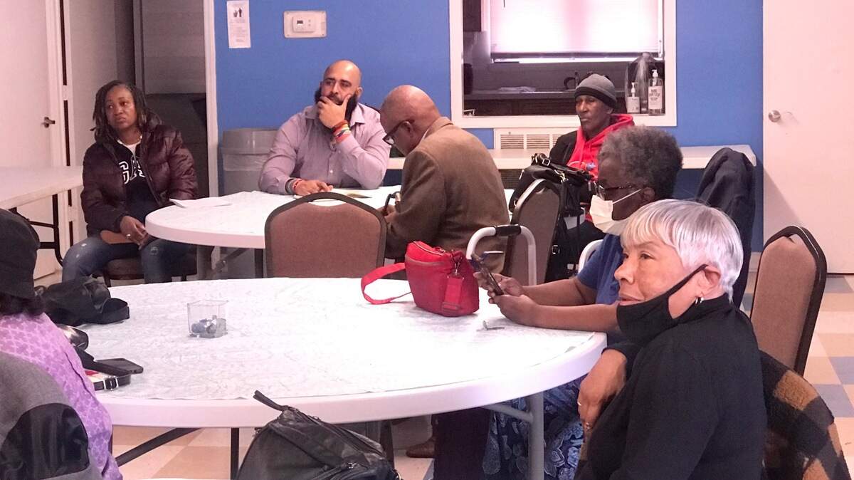 Magnolia Senior Apartments’ residents gathered at Rockwell AME Zion Church on Tuesday after learning they will be asked to vacate hotels they have had to stay in since Christmas Day. Tuesday, Jan. 10, 2023