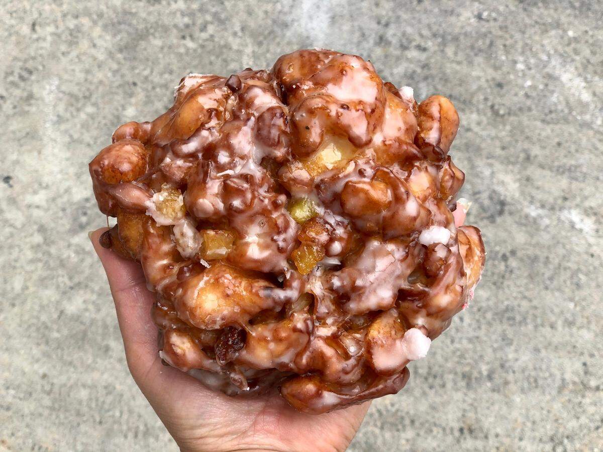 Apple fritters are a popular option at OMG Donuts.