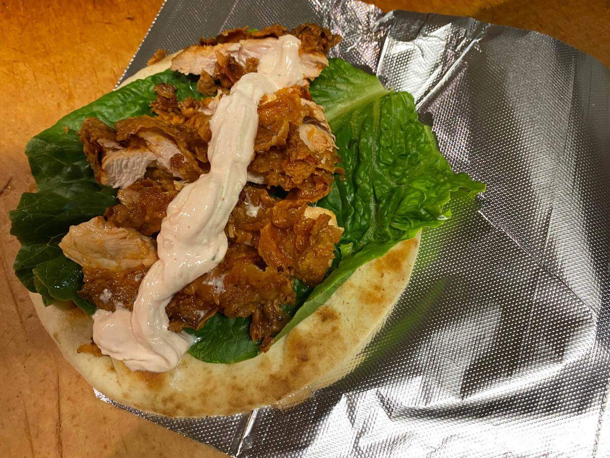 Greystone Pub’s Spicy Kota pita has spicy chicken marinated in a homemade hot sauce and breaded in a seasoned flour. It’s served with tzatziki.
