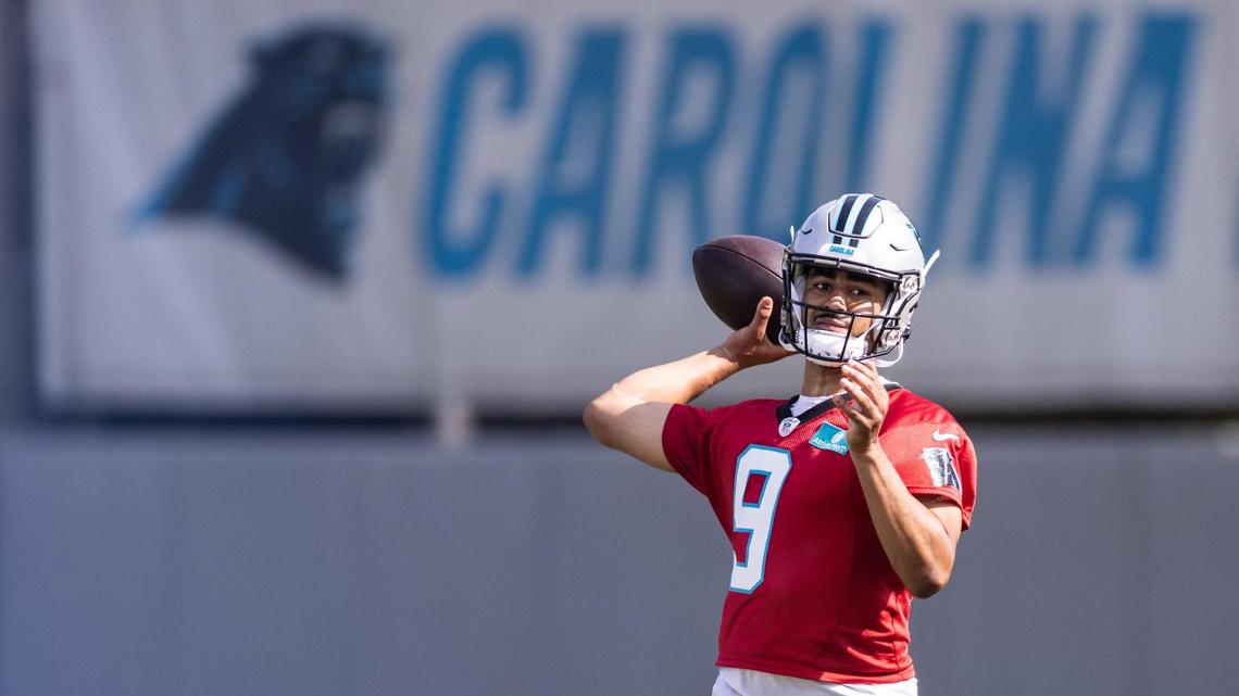 Panthers Bryce Young practices during Carolina Panthers practice in Charlotte, N.C., on Monday, June 1, 2023.