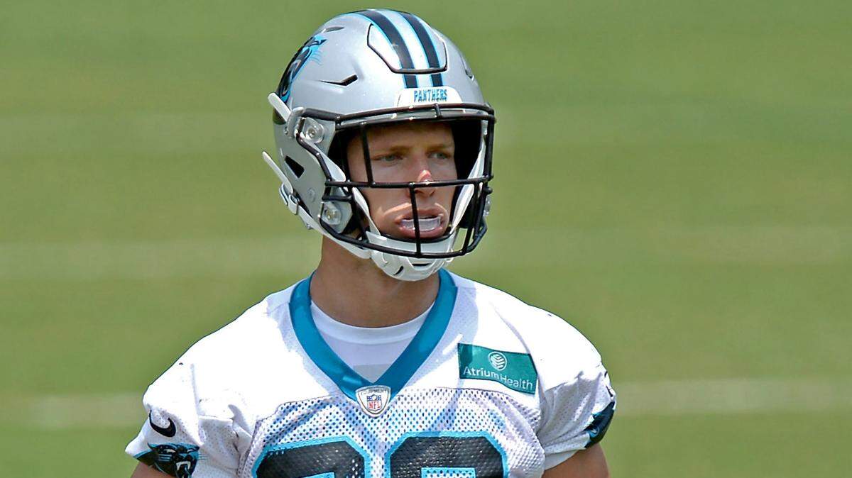 Carolina Panthers running back Christian McCaffrey during one of the team’s OTA practices on last year.
