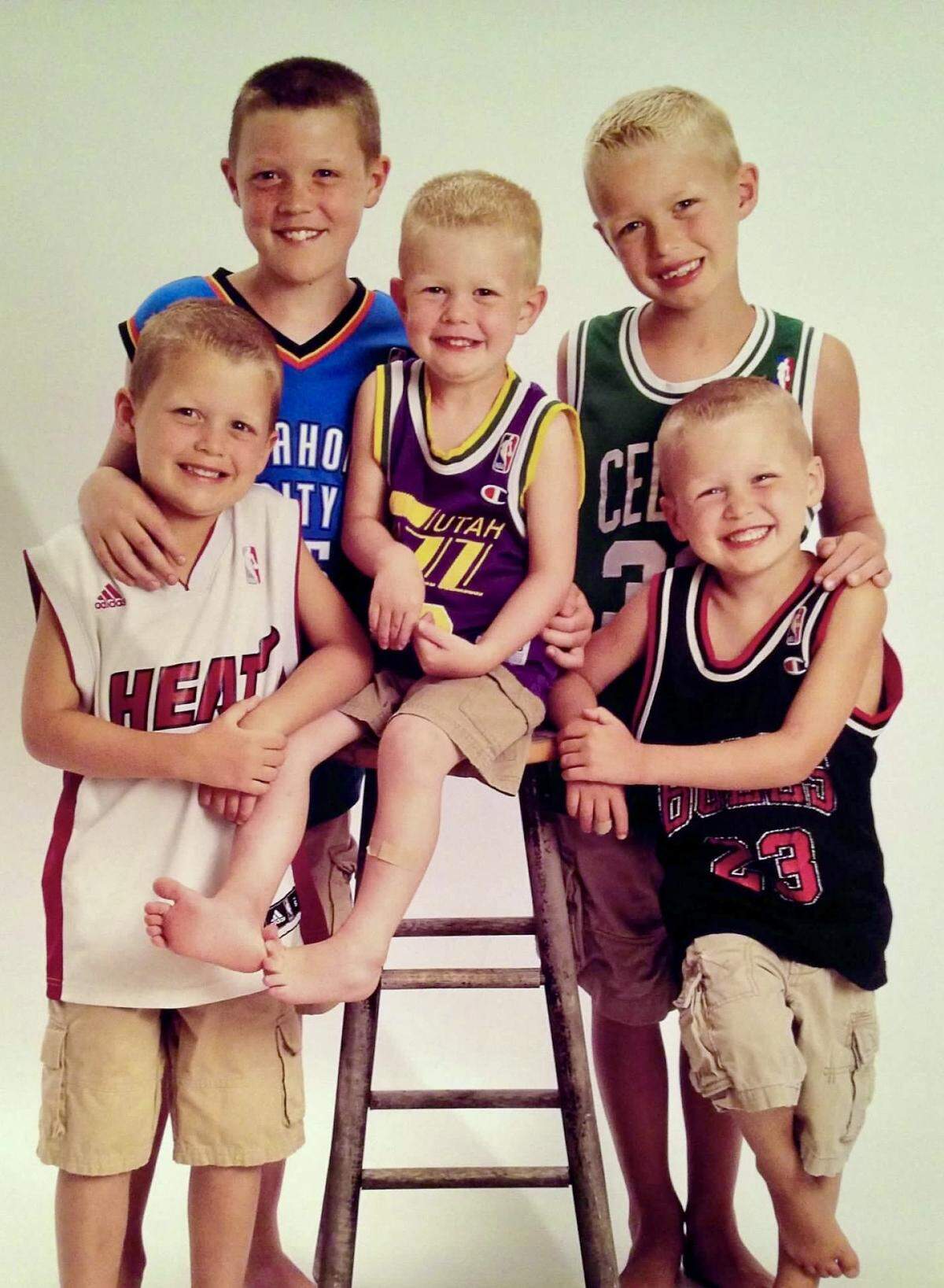 The oldest of the five Knueppel brothers, Kon missed his family terribly when he first left for his freshman year at Duke in 2024. From left to right in this photo: Kinston, Kon, Kidman, Kager and Kash Knueppel. 