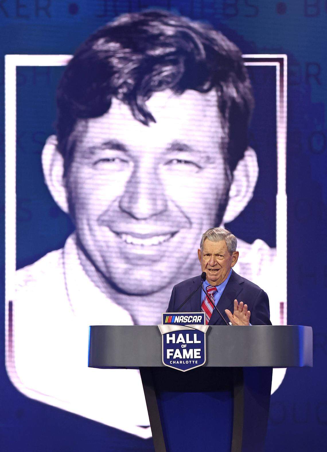 NASCAR Hall of Fame member Donnie Allison speaks during the NASCAR Hall of Fame induction ceremony in Charlotte, NC on Friday, January 19, 2024.