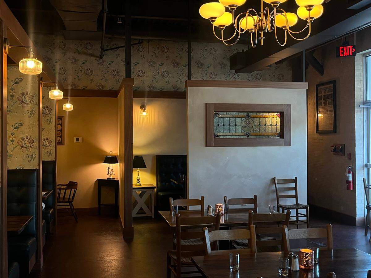 Nora Mac’s is a family-friendly restaurant and bar that features authentic Irish decor, booths, snugs, and stained glass.