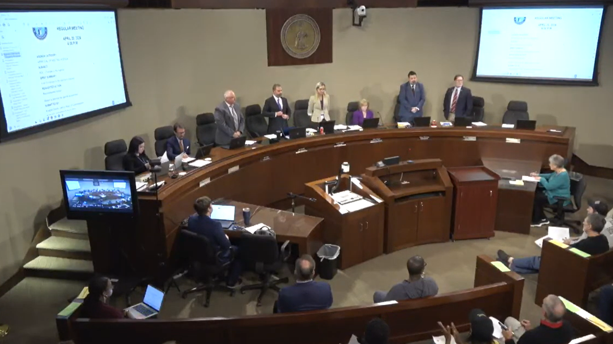 All five Cabarrus County commissioners stood April 20 in a show of solidarity with parents who have urged the school board to bar transgender students from using their preferred bathrooms.