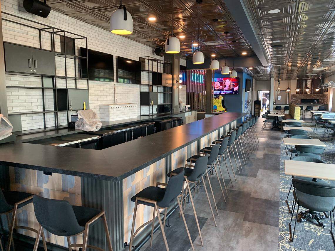 The bar area at Stone Fired Social.