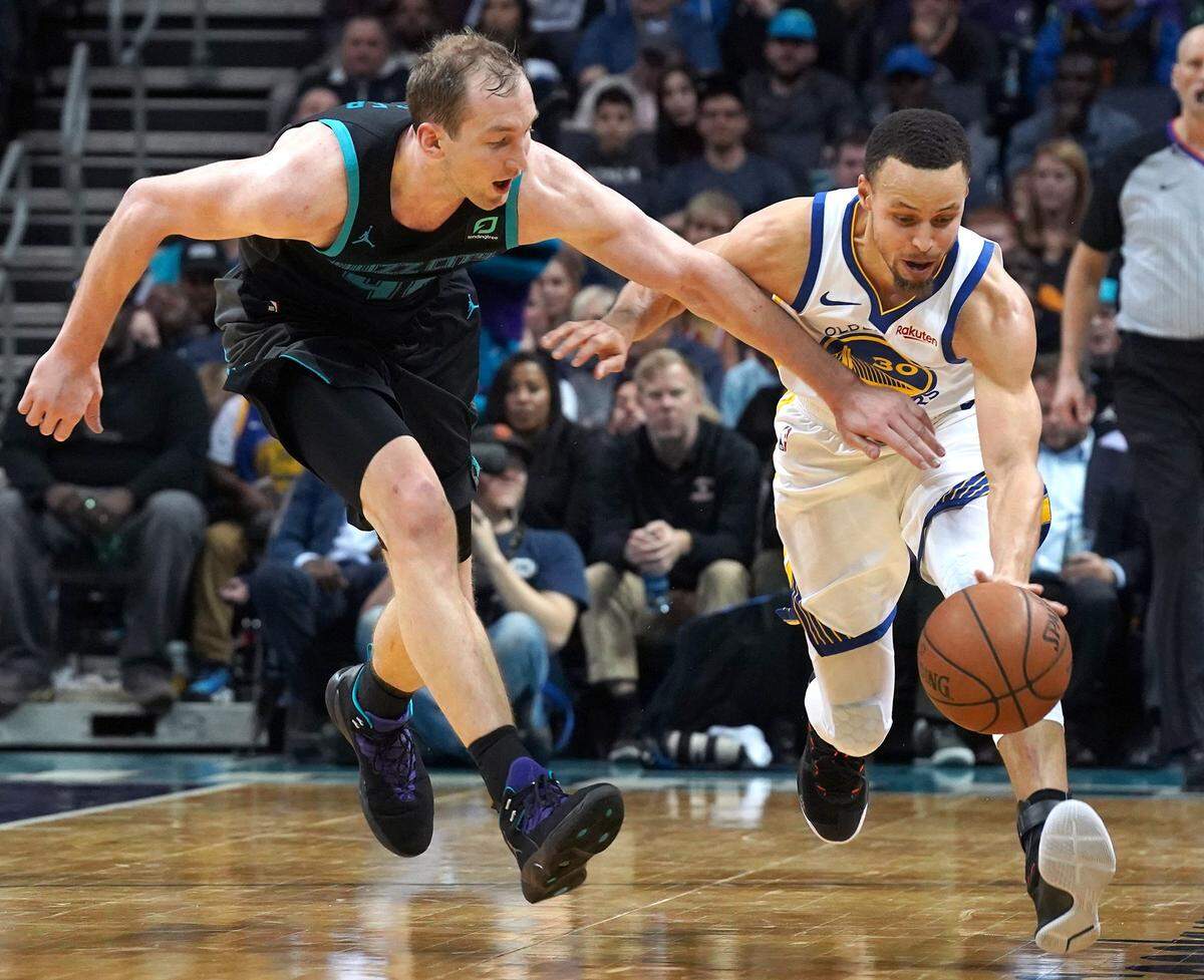 Charlotte Hornets center Cody Zeller (left, guarding Golden State’s Steph Curry) has been trying to figure out what to do with himself after the NBA season was suspended due to the coronavirus on March 11th.