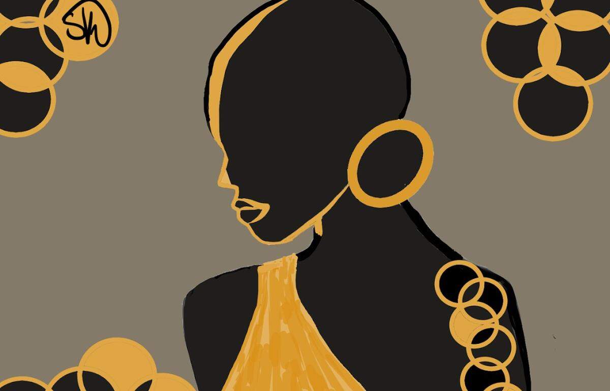 High school sophomore Storm Kimble, who has been drawing and painting since fourth grade, has been working on visual art pieces as part of the program at Playing For Others. This piece is called “Power In Gold.”