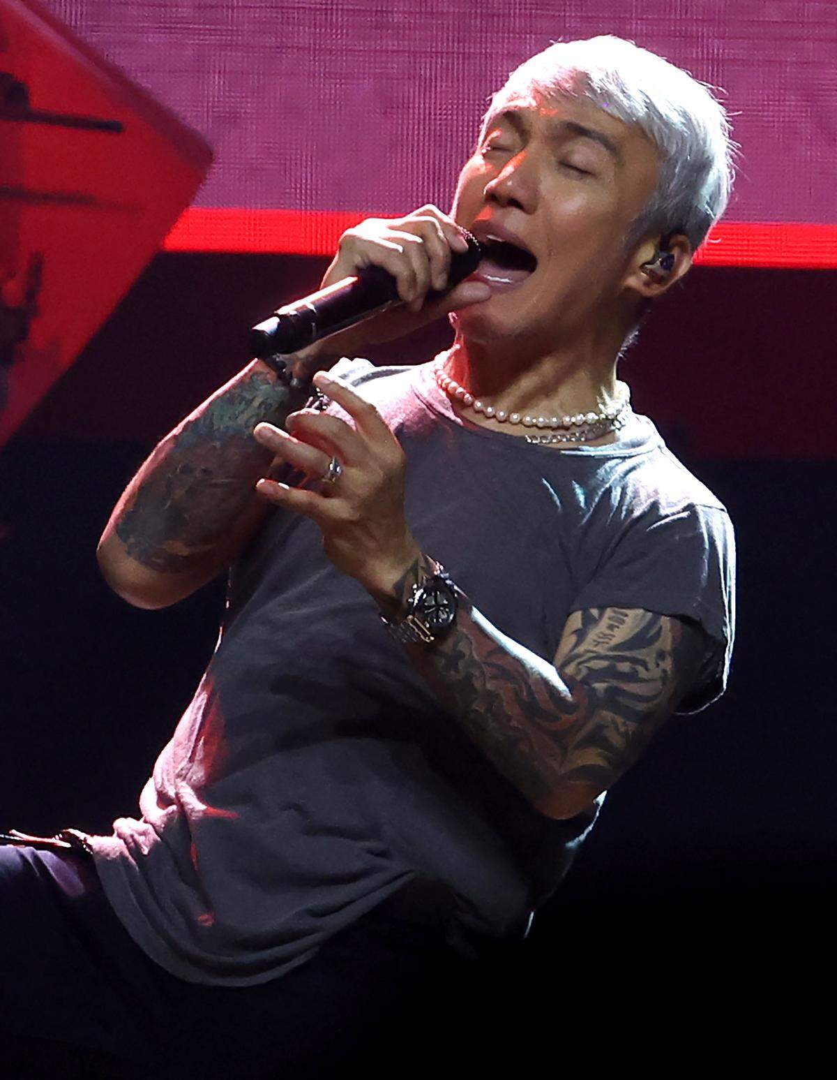 Journey lead vocalist Arnel Pineda sings one of the bands hits during the bands Final Frontier Tour at Spectrum Center in Charlotte, NC on Wednesday, May 20, 2026