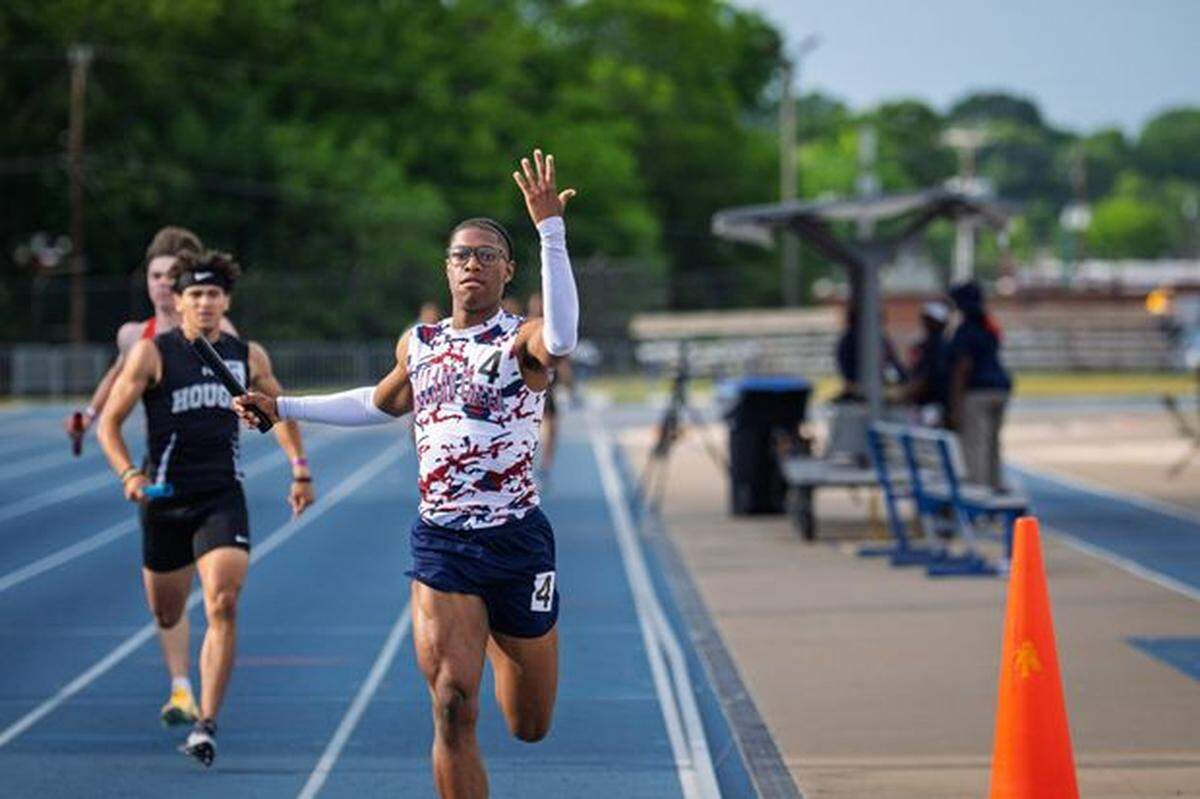 Mallard Creek’s Nyan Brown was DQ’d for making this gesture at the end of Saturday’s NCHSAA 8A state track meet. It cost his team a third straight state title