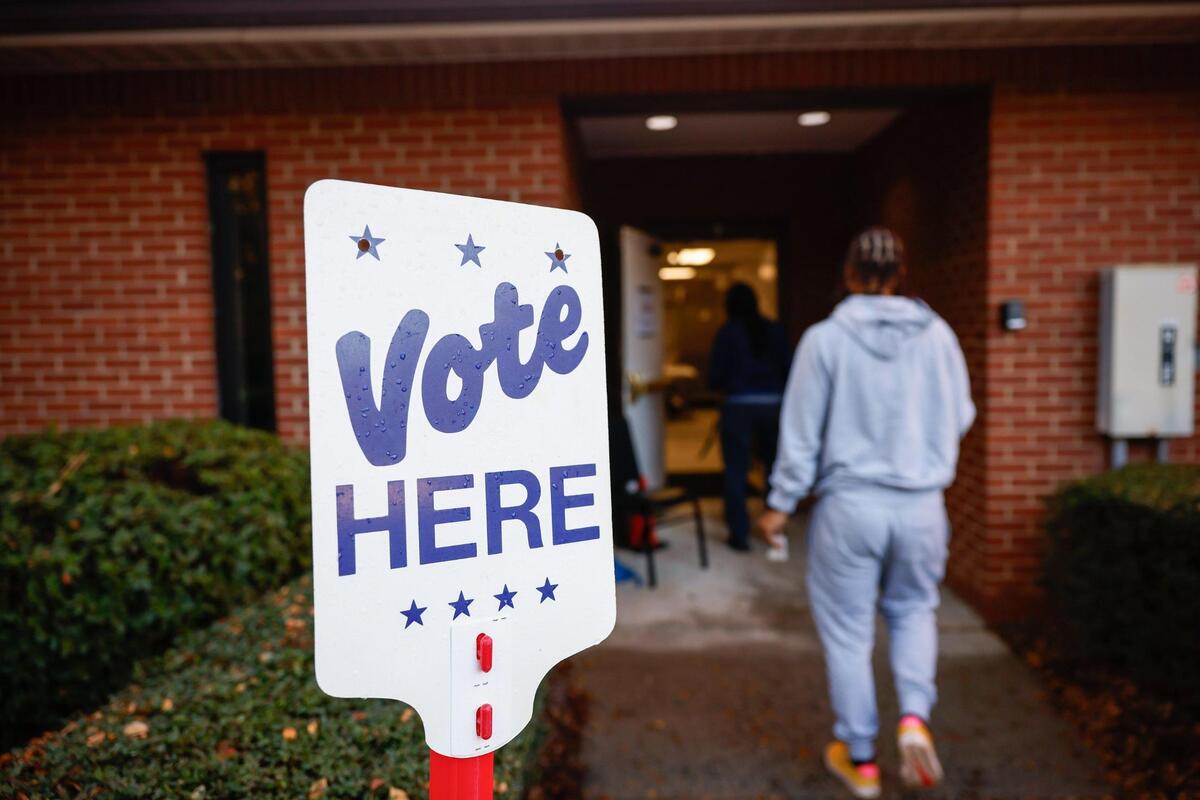 Voters enter Ebenezer Baptist Church to cast their ballot on election day in Charlotte, NC on November 5, 2024.