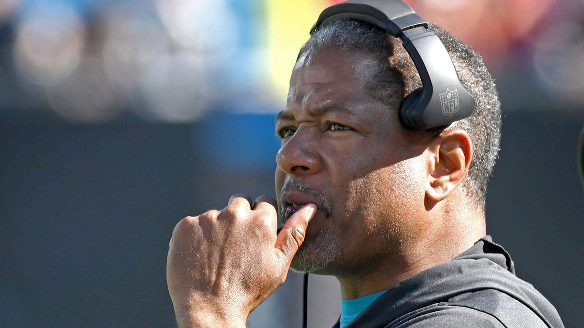 Carolina Panthers interim head coach Steve Wilks watches the team battle the Tampa Bay Buccaneers during second half action at Bank of America Stadium in Charlotte, NC on Sunday, October 23, 2022. The Panthers defeated the Buccaneers 21-3.