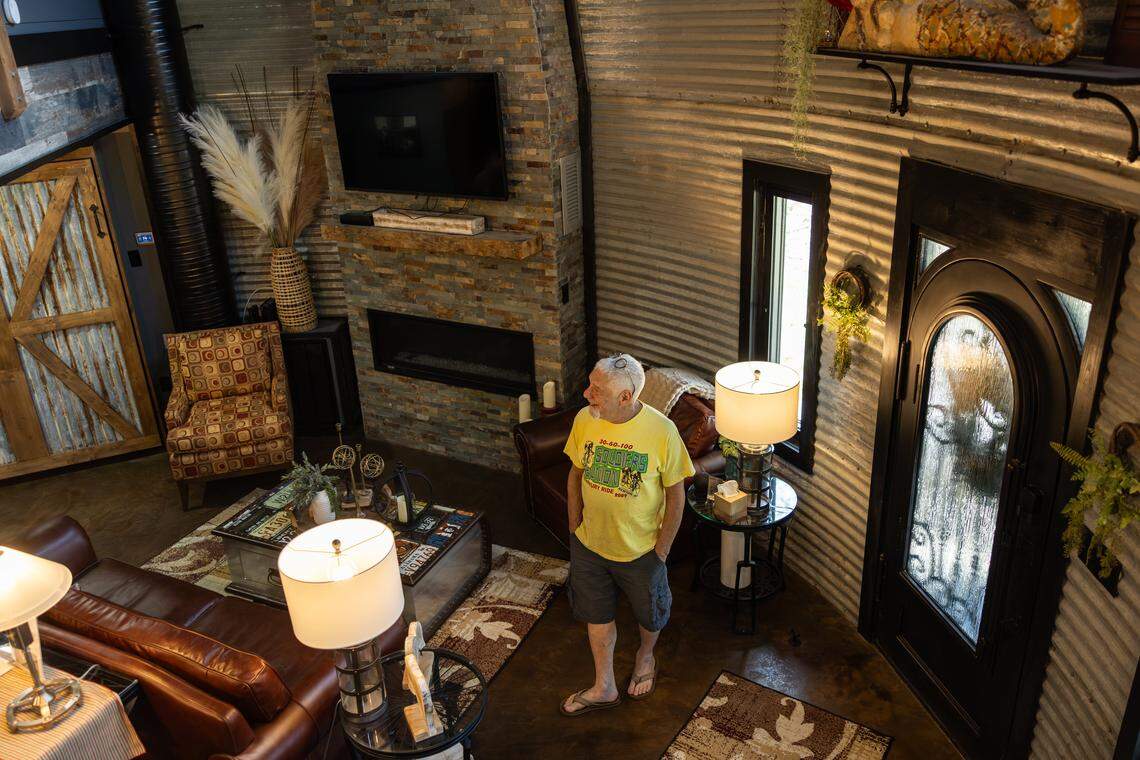 Tom Flohr gives a tour inside the silo he converted into an short term rental property in Lincolnton, N.C., on Friday, April 3, 2026.