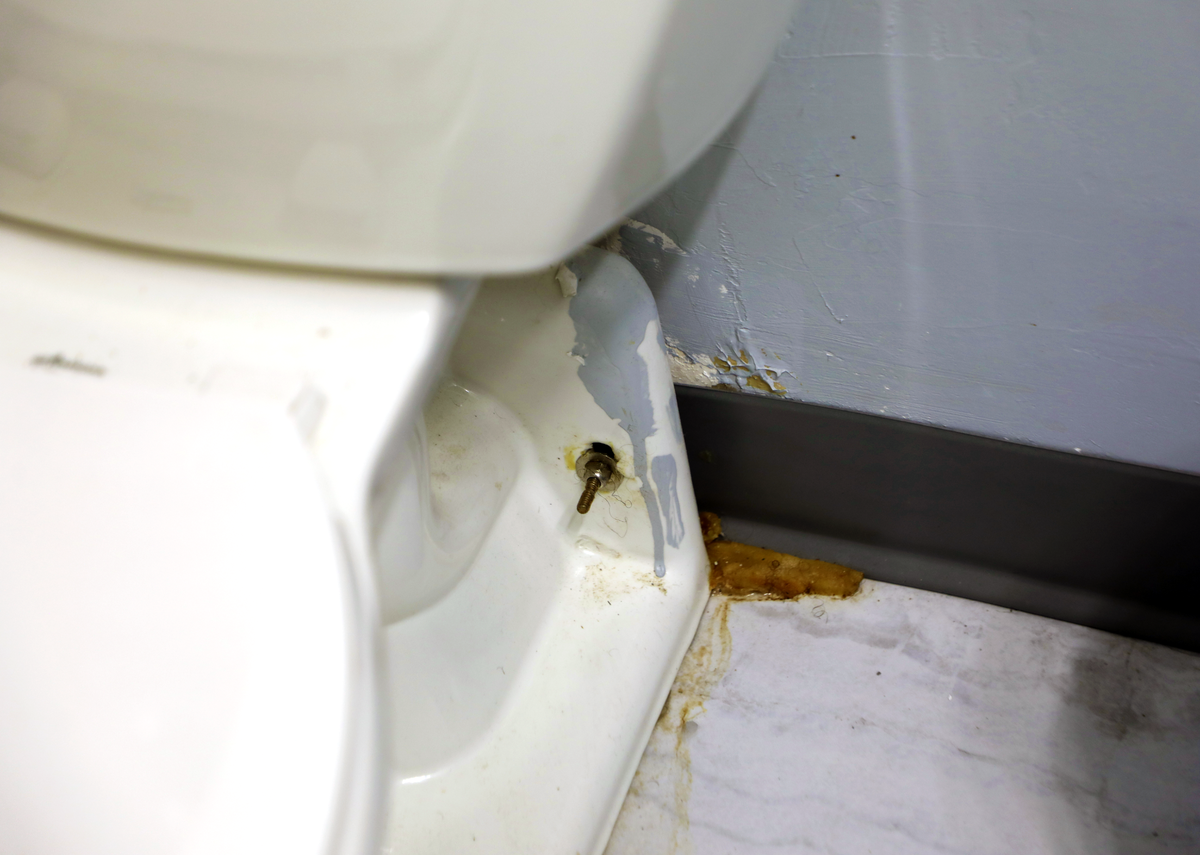 Alicia Harvey’s bathroom at the Lamplighter Inn is shown here. Plumbing is one of reasons the property has been deemed unfit for human habitation.