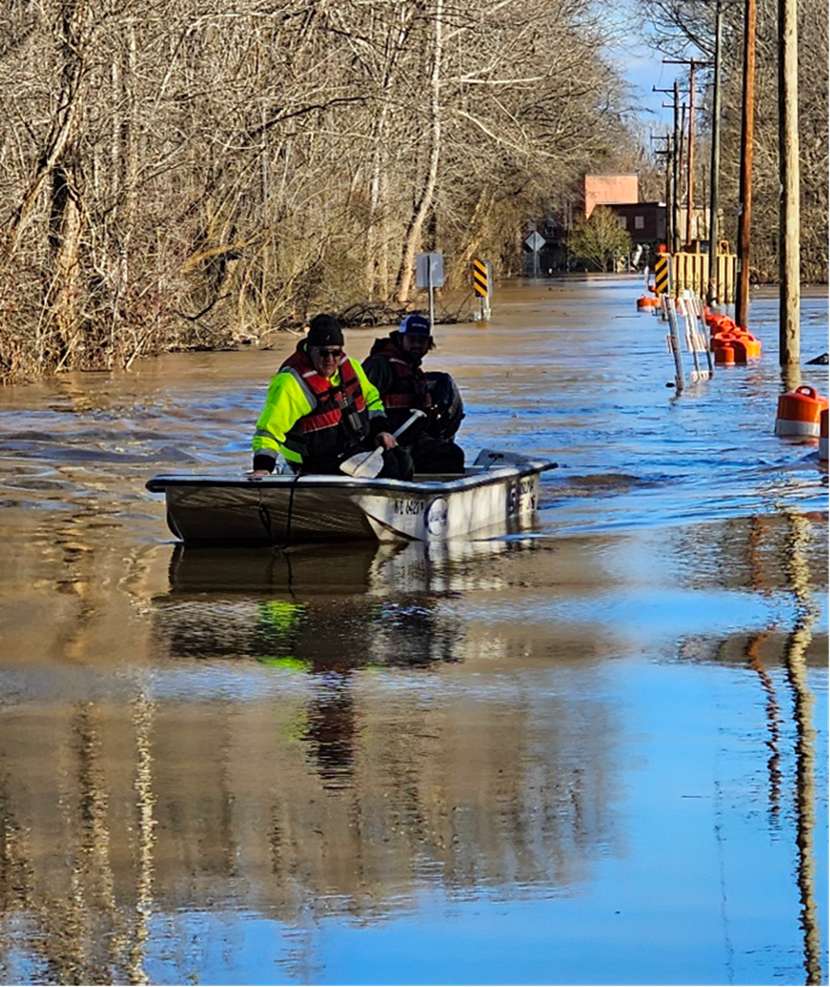 Crews try to reach a Salisbury-Rowan Utilities raw water pump station on the Yadkin River via boat during a flood in 2023. Salisbury is likely losing a federal grant to move the station to safer area due to the Trump administration ending a FEMA program.