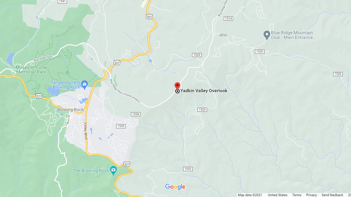 A body was found on the Blue Ridge Parkway below Yadkin Valley Overlook in North Carolina on Saturday, the National Park Service said.