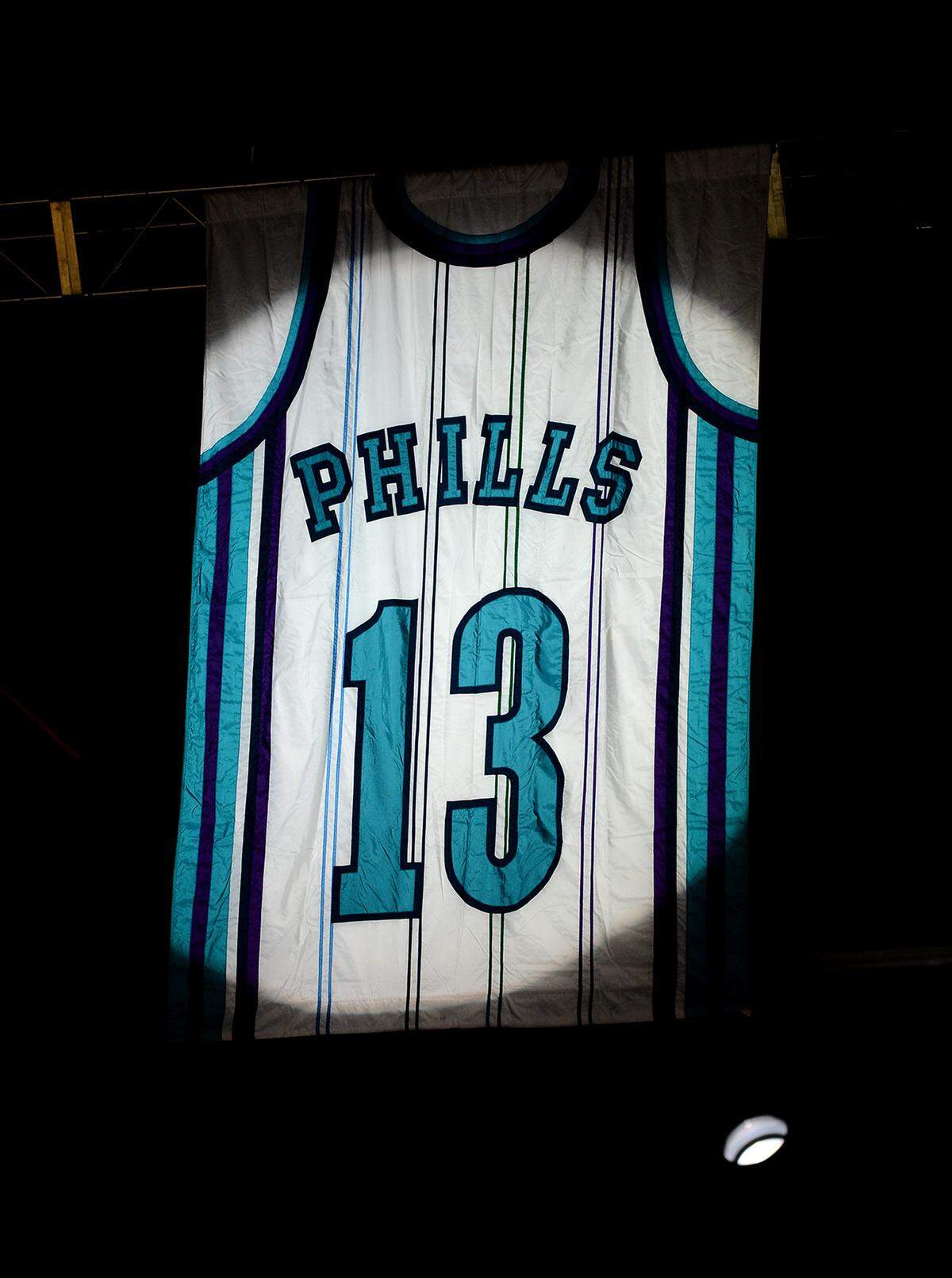 The Charlotte Hornets honored the late Bobby Phills and re-hung his retired No. 13 jersey at halftime of the team's game vs the Memphis Grizzlies on Nov. 1, 2014. The jersey also had been displayed in New Orleans, when the New Orleans Hornets existed.