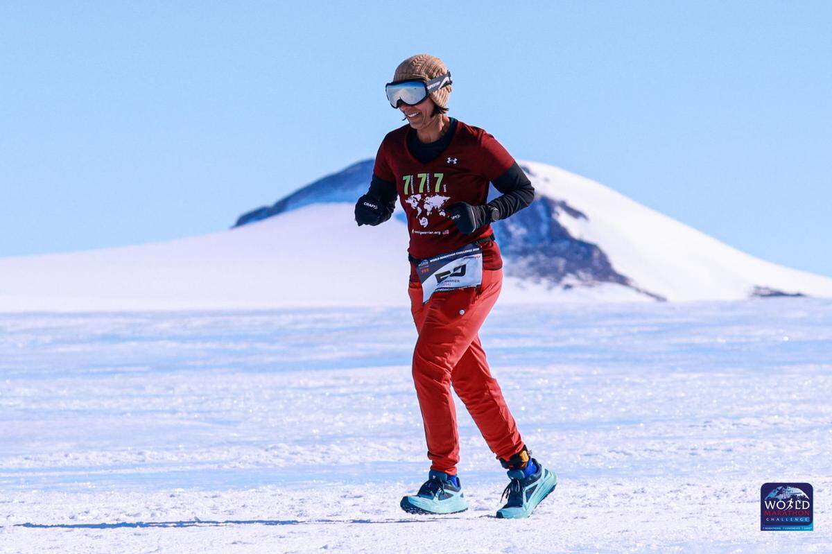 Smita Warrier during the World Marathon Challenge race in Antarctica.
