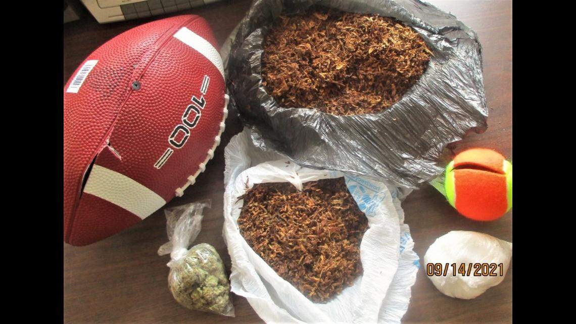 A drug-filled football was found outside a North Carolina prison, officials said.