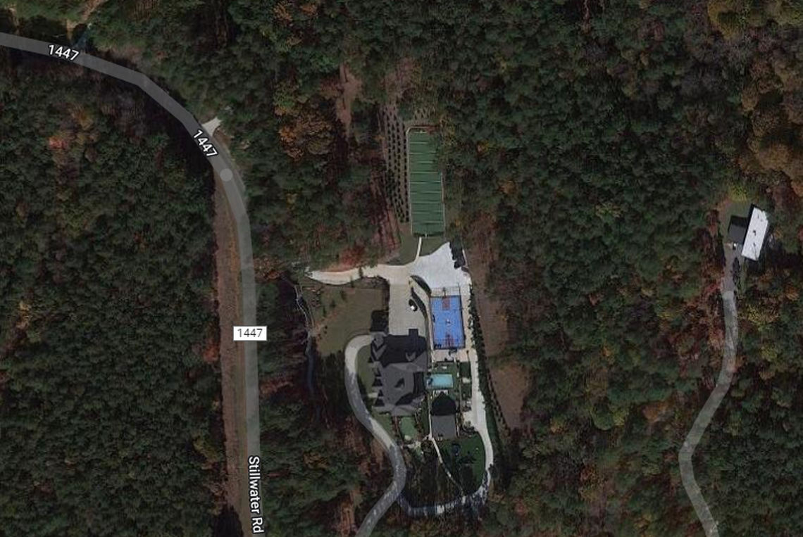 This image from Google Maps shows an aerial view of the house used by rapper DaBaby, or Jonathan Kirk, in the Troutman area. Police responded to the Stillwater Road home Wednesday night after a shooting injured one person.