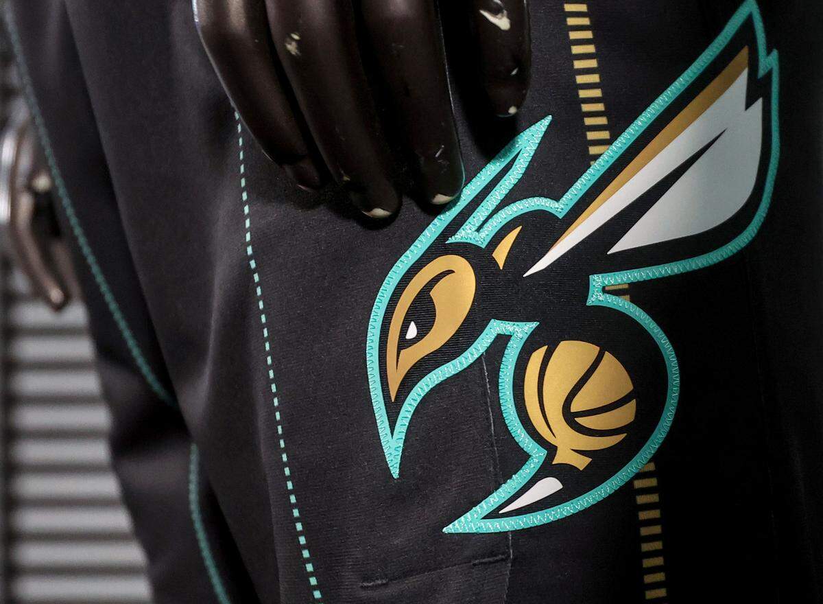 A detail of the newly released design for the Hornets’ team uniform design on Thursday, November 10, 2022. The City Edition gear features the abbreviation of Charlotte’s airport code.