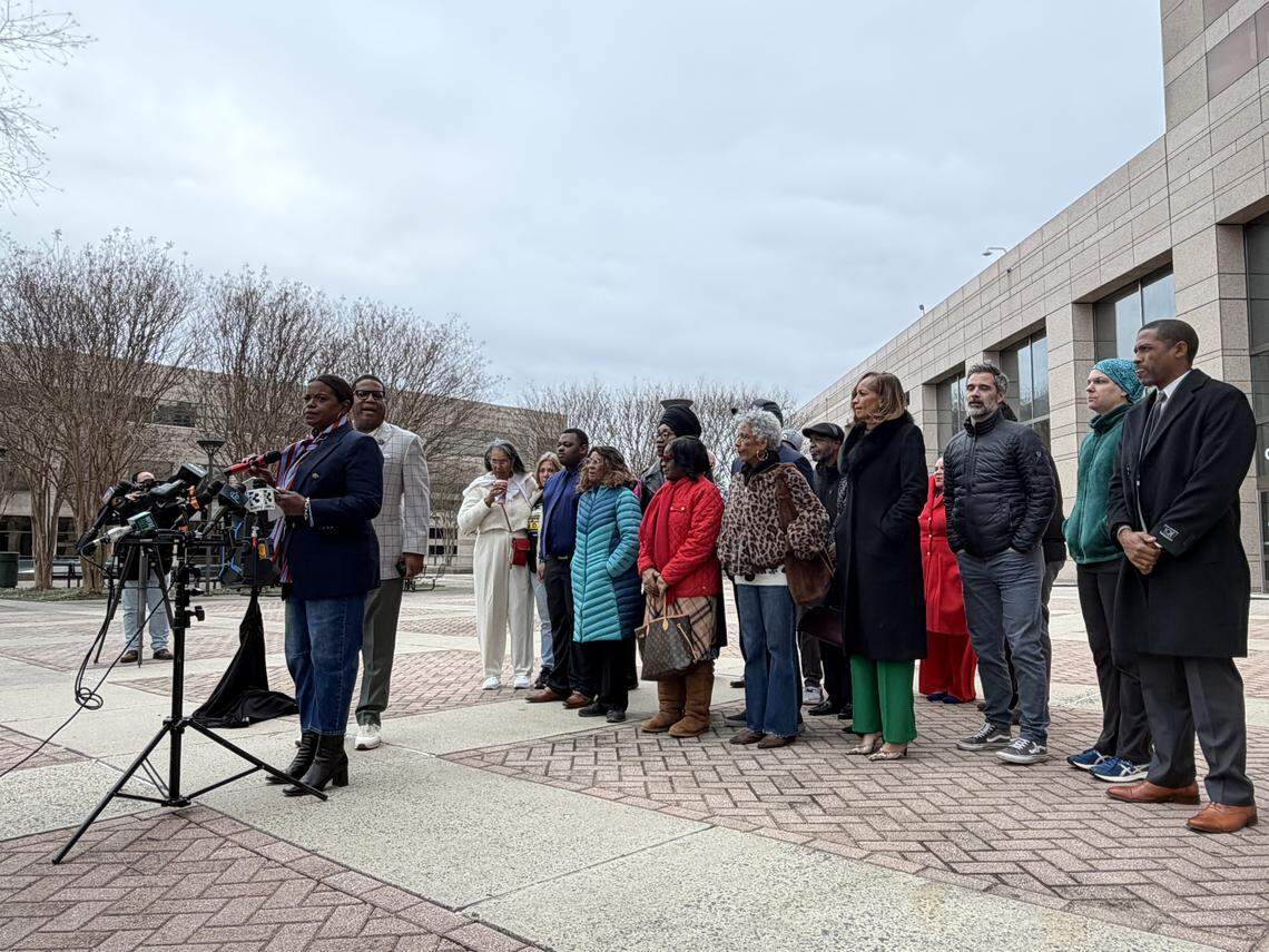 The Black Political Caucus of Charlotte-Mecklenburg, in partnership with several residents of McCrorey Heights, held a press conference to discuss a temporary restraining order the group filed against the state’s transportation agency to pause the I-77 South toll lane project.