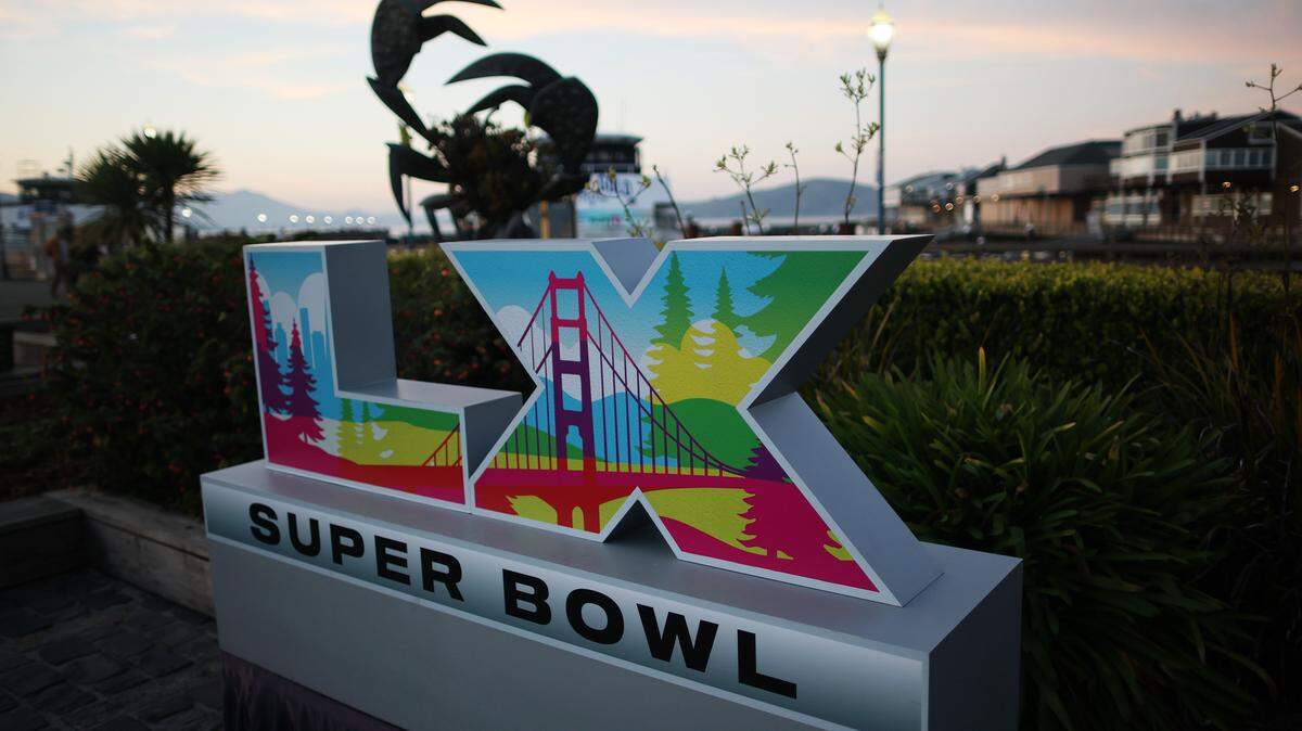 A view of Super Bowl LX signage at Pier 39 on Feb. 4, 2026 in San Francisco. The NFL’s biggest game will be held twice in the South in the next five years.